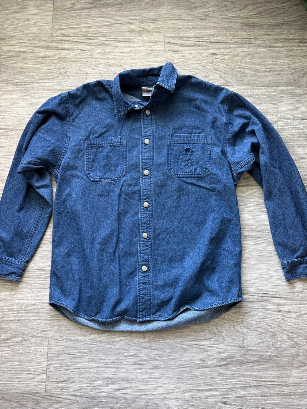Vintage Disney Store Mickey Mouse Denim Shirt Women's Medium Blue Embroidered - Picture 2 of 6